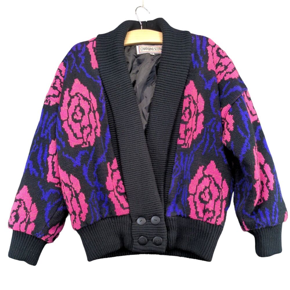 Changing Scene Women's Shawl Collar Cardigan Sweater Jacket Medium Multi Floral